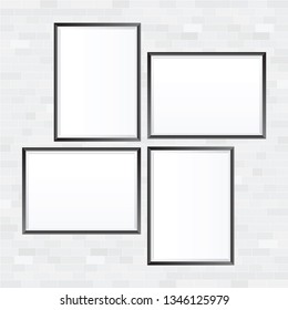 vector mockup illustration of white brick wall and four frames and with gray shades for minimal subtle template