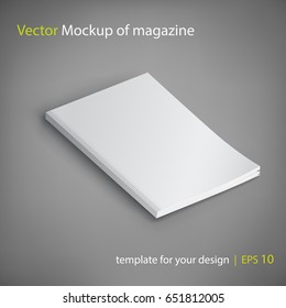 Vector mockup of magazine on gray background. Template for your design.