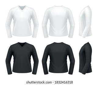 Vector Mockup Of Men's V-neck Longsleeve Tee Shirt.