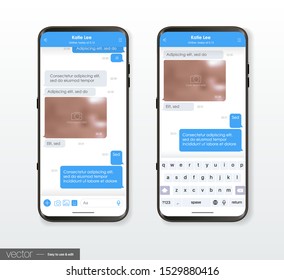 Vector Mockup for Mobile Application and Site. Messaging, sms communication with blank speech bubble, new mail message interface template form on smartphone.