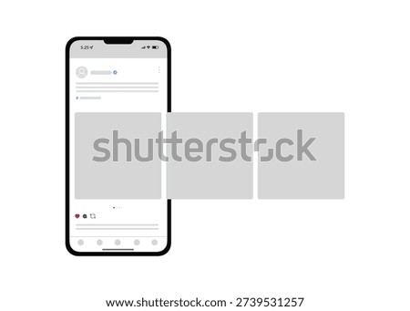 Vector mockup of a mobile phone app featuring a profile page with a sliding image gallery and interactive UI elements. 