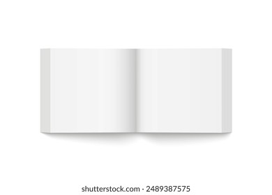 Vector de maqueta de libro cuadrado de bolsillo con tapa blanca aislada. Libro realista, folleto o Plantilla de folleto abierto sobre fondo blanco. Ilustración 3d.