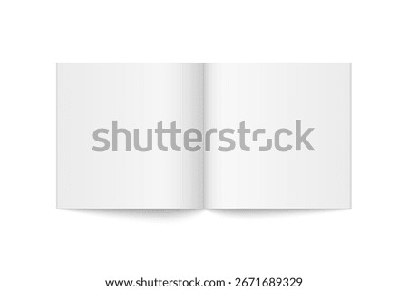 Vector mockup of paperback square magazine spread with white cover isolated. Realistic softcover book, brochure or booklet template opened on white background. 3d illustration.