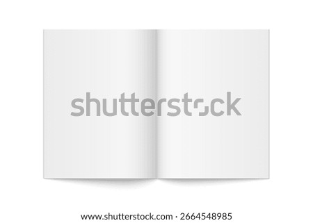 Vector mockup of paperback vertical magazine spread with white cover isolated. Realistic softcover, book, brochure or booklet template opened on white background. 3d illustration.