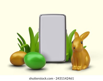 Vector mockup of phone app in realistic style. Festive offer for Easter