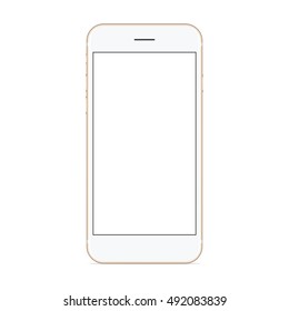 vector mockup phone front view on white background, new smartphone design gold color