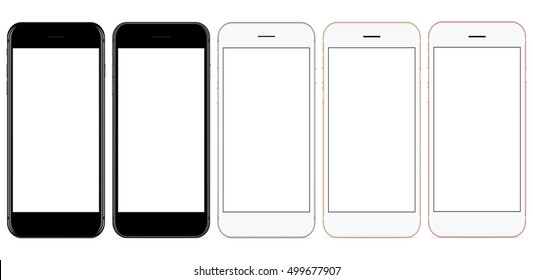 vector mockup phone front view on white background, new smartphone design color set