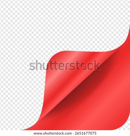 Vector mockup of red paper glossy, curled corner 