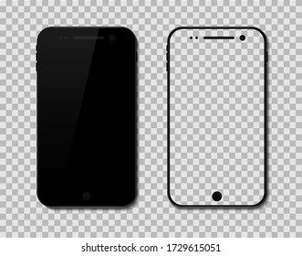 Vector mockup screen phone on isolated background. Smartphone device icon with blank display. Mobile in front view for app. Digital template of cellphone for design interface. Modern telephone.