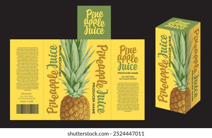 vector mockup template of cardboard packaging box for pineapple juice with realistic pattern of pineapple.