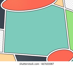 Vector mock-up of a typical comic book page. Pop art style. Colorful vector illustration. Bright cartoon comic