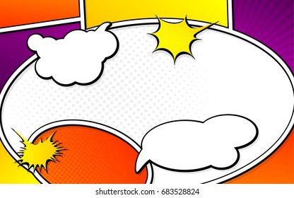 Vector mock-up of a typical comic book page with speech bubbles. Pop art style. Colorful vector illustration. Bright cartoon comics