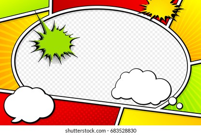 Vector mock-up of a typical comic book page with speech bubbles. Pop art style. Colorful vector illustration. Bright cartoon comics