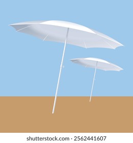 Vector mockup of a white beach umbrella, perfect for design projects, showcasing summer, beach themes, and vacation concepts in clean, minimalist style.