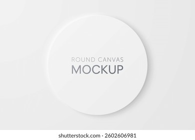 Vector mockup of a white clean round canvas. Ideal for showcasing round artwork, logo, poster, design element. White blank button.