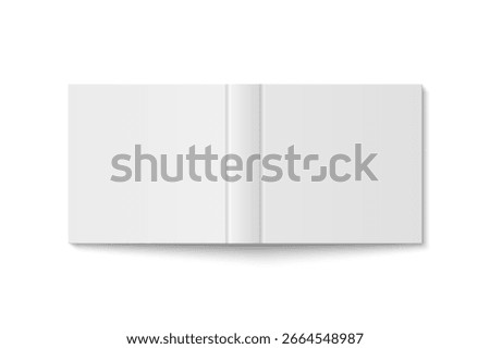 Vector mockup of white hardcover square book spread cover isolated. Realistic magazine, brochure or booklet template opened on white background. 3d illustration.
