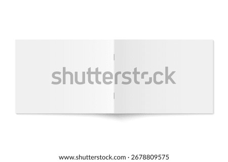 Vector mockup of white paperback horizontal magazine spread cover isolated. Realistic softcover book, brochure or booklet template opened on white background. 3d illustration.