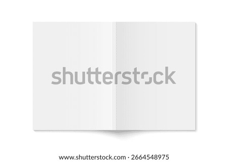 Vector mockup of white paperback vertical magazine spread cover isolated. Realistic softcover book, brochure or booklet template opened on white background. 3d illustration.