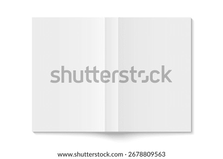 Vector mockup of white paperback vertical book spread cover isolated. Realistic softcover magazine, brochure or booklet template opened on white background. 3d illustration.