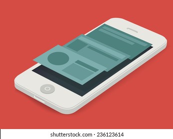 Vector MockUp white phone with 3d interface  