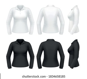 Vector mockup of women's long sleeve polo shirt.