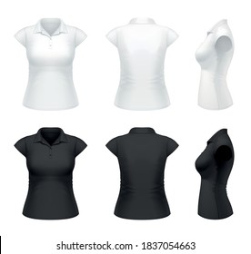 Vector mockup of women's short sleeve slim fit polo shirt.