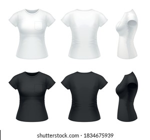 Vector Mockup Of Women's T-shirt With Chest Pocket.