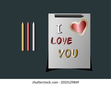 Vector mockup of writing i love u metallic ink 