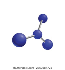 Vector model of 3d molecule consisting of three small atoms and big blue joined by the small elements isolated