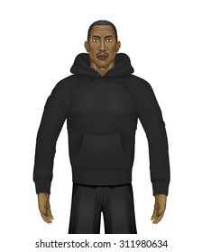 Vector model in black hoodie, Black