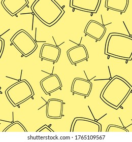 Vector model with a contour image of the Television. Illustration of a black outline on a white isolated background.