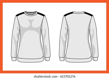 Vector model design template womens jumper classic collar long sleeves shoulder straps. Front and back view