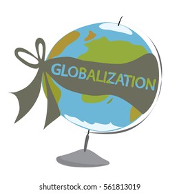 vector model of the globe tied with a ribbon with the inscription / GLOBALIZATION