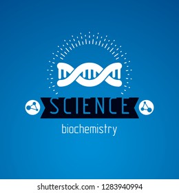 Vector model of human DNA, double helix. Bioengineering and genetics conceptual vector logo, laboratory research symbol.