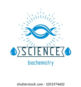 Vector model of human DNA strands. Biochemistry research conceptual abstract logotype can be used as the emblem of scientific organizations.