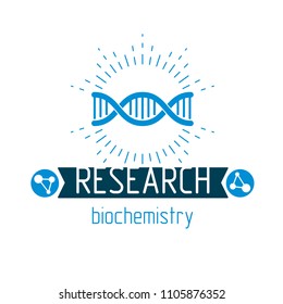 Vector model of human DNA strands. Biochemistry research conceptual abstract logotype can be used as the emblem of scientific organizations.