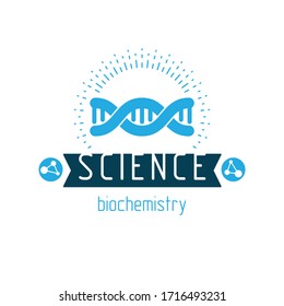 Vector model of human DNA strands. Biochemistry research conceptual abstract logotype can be used as the emblem of scientific organizations.