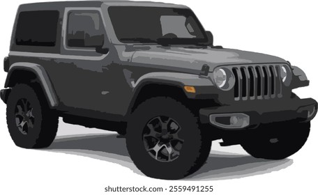 Vector model Jeep Wrangler Rubicon all-terrain car in black color  