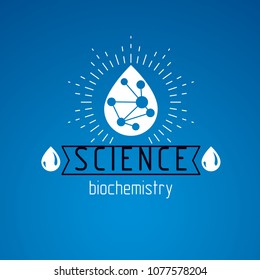 Vector model of molecule created using wireframe connection. Molecular biotechnology conceptual logotype for use in advertisement and as business creative emblem. 