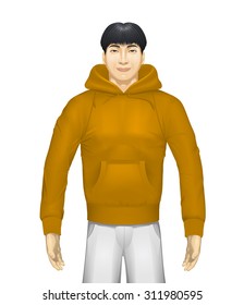 Vector model in orange hoodie, Asian