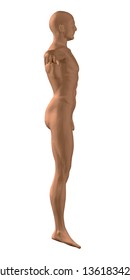 Vector model polygonal man. 3D. Side view. A man with his hands up. Nude male athletic. Vector illustration