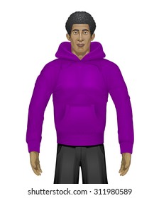 Vector model in purple hoodie, half black