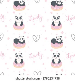 Vector model: seamless Panda bear pattern on white background, Panda with different gestures