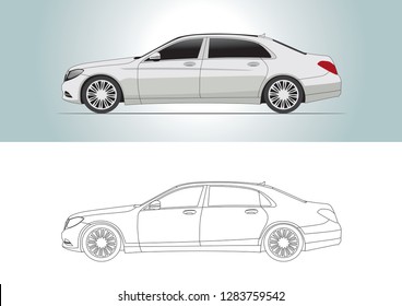 vector model of sedan car. Mercedes s600.