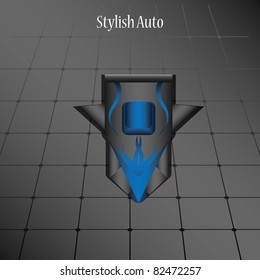 Vector model stylish car on a dark background. Top view