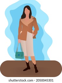El sistema de modelos de vectores es como una modelo de moda que tiene y un bolso de mano en su mano.