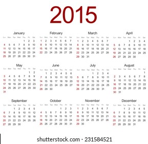 Vector modern 2015 calendar on white background. Eps 10