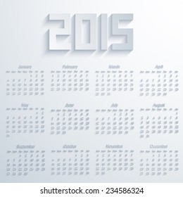 Vector modern 2015 calendar on white background. Eps 10