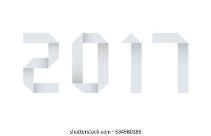Vector modern 2017 new year origami paper on white background