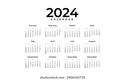 Vector modern 2024 new year calendar template organize daily event.